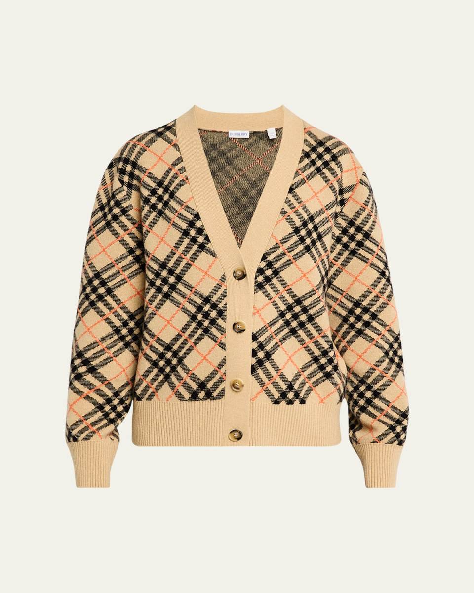 Check Jacquard Cashmere Cardigan
